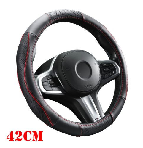 DW-5056R-42 42CM Valódi bőr kormányvédő szellőző lyukacsos  Piros betétes mintával