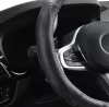 AUTOLIFE DW-5056BK Valódi bőr dobozos kormányvédő szellőző lyukacsos Fekete betétes mintával