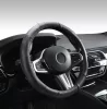AUTOLIFE DW-5056BK Valódi bőr dobozos kormányvédő szellőző lyukacsos Fekete betétes mintával