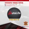 AUTOLIFE DW-5056BK Valódi bőr dobozos kormányvédő szellőző lyukacsos Fekete betétes mintával