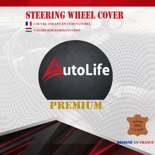 AUTOLIFE DW-5056BK Valódi bőr dobozos kormányvédő szellőző lyukacsos Fekete betétes mintával