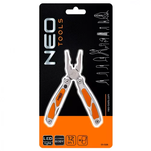 Multifunkciós szerszám, 12 funkció, beépített led lámpa, nyitva/összecsukva: 155mm/100mm