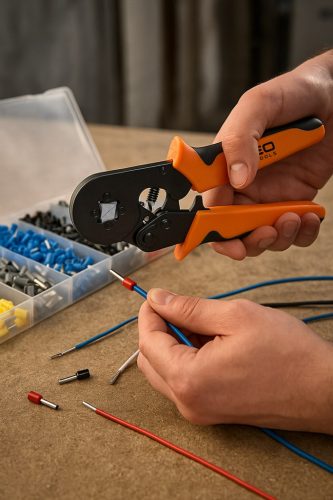 Érvéghüvely fogó 205mm, 4 sarkos, 1200db érvéghüvellyel