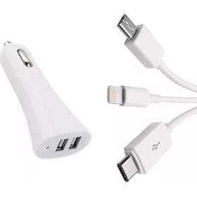 2-es USB töltő M-USB/Apple/Type-C 12V 2.1A AE-WF132-1