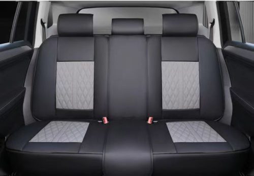 15 részes Prémium Magas minőségű Műbőr üléshuzat szett nyakpárnákkal - Légzsákos - Osztható - Fekete/Szürke színben