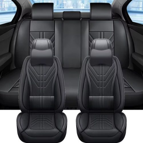 13 részes Prémium Magas minőségű Műbőr üléshuzat szett nyakpárnákkal - Légzsákos - Osztható - Fekete színben