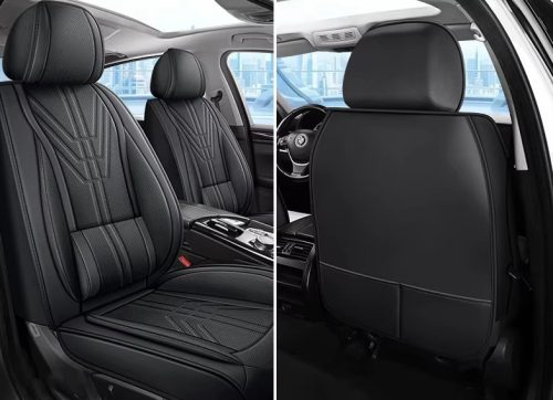 13 részes Prémium Magas minőségű Műbőr üléshuzat szett nyakpárnákkal - Légzsákos - Osztható - Fekete színben