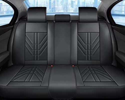 13 részes Prémium Magas minőségű Műbőr üléshuzat szett nyakpárnákkal - Légzsákos - Osztható - Fekete színben