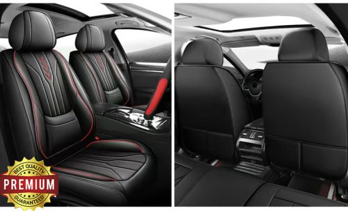 11 részes Prémium minőségű Műbőr üléshuzat szett - Légzsákos - Osztható - Fekete/Piros színben