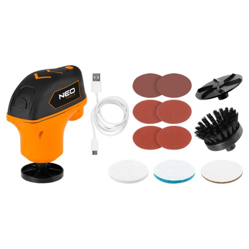 Mini akkus multifunkciós polírozó 4V, USB-C, csiszoló-, polírozó, jégkaparó korongokkal