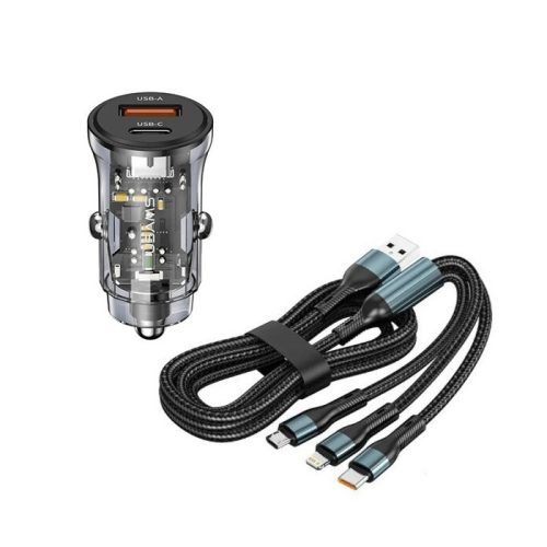 13030 07ACSET Gyors töltő USB/USB-C + 3 az 1-ben töltő különböző töltőfejekkel - 5A 20W 12-24V