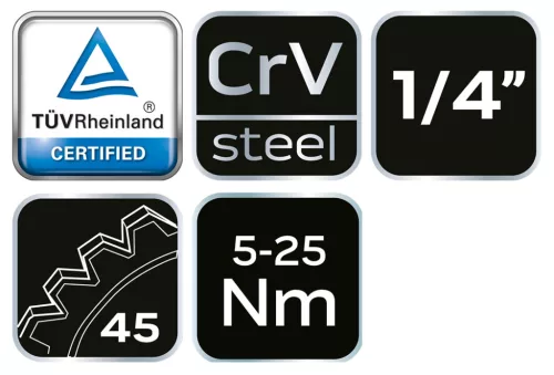 Nyomatékkulcs 1/4", 5 - 25 Nm