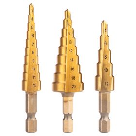   Lépcsős fúrókészlet, HSS-Titán, 3-20mm, hatszög szárral, 3db