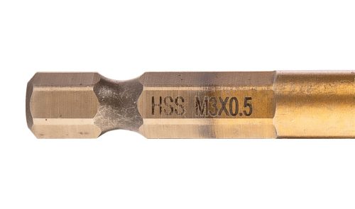 Gépi menetfúró, 2az1-ben előfúró éllel, HSS-Titán, M3x0.5mm, hatszög szárral