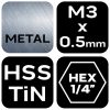 Gépi menetfúró, 2az1-ben előfúró éllel, HSS-Titán, M3x0.5mm, hatszög szárral
