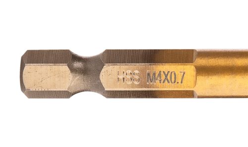 Gépi menetfúró, 2az1-ben előfúró éllel, HSS-Titán, M4x0.7mm, hatszög szárral