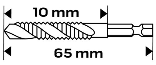 Gépi menetfúró, 2az1-ben előfúró éllel, HSS-Titán, M4x0.7mm, hatszög szárral