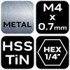 Gépi menetfúró, 2az1-ben előfúró éllel, HSS-Titán, M4x0.7mm, hatszög szárral