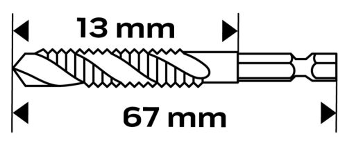 Gépi menetfúró, 2az1-ben előfúró éllel, HSS-Titán, M5x0.8mm, hatszög szárral