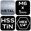 Gépi menetfúró, 2az1-ben előfúró éllel, HSS-Titán, M6x1mm, hatszög szárral