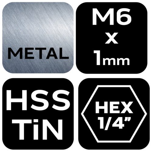 Gépi menetfúró, 2az1-ben előfúró éllel, HSS-Titán, M6x1mm, hatszög szárral