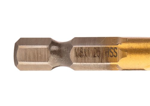 Gépi menetfúró, 2az1-ben előfúró éllel, HSS-Titán, M8x1.25mm, hatszög szárral