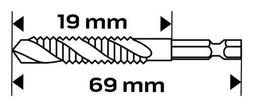 Gépi menetfúró, 2az1-ben előfúró éllel, HSS-Titán, M8x1.25mm, hatszög szárral