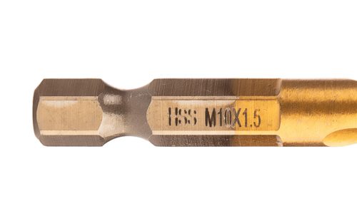 Gépi menetfúró, 2az1-ben előfúró éllel, HSS-Titán, M10x1.5mm, hatszög szárral