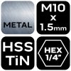 Gépi menetfúró, 2az1-ben előfúró éllel, HSS-Titán, M10x1.5mm, hatszög szárral
