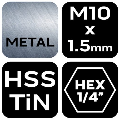 Gépi menetfúró, 2az1-ben előfúró éllel, HSS-Titán, M10x1.5mm, hatszög szárral