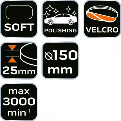 Polírkorongok, 150 x 150mm x 25mm, puha