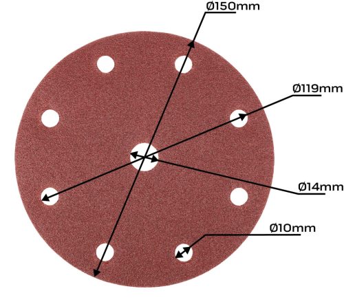 Csiszolókorong tépőzáras 150mm, P100, 9 lyukkal, 5db, 04-721-hez