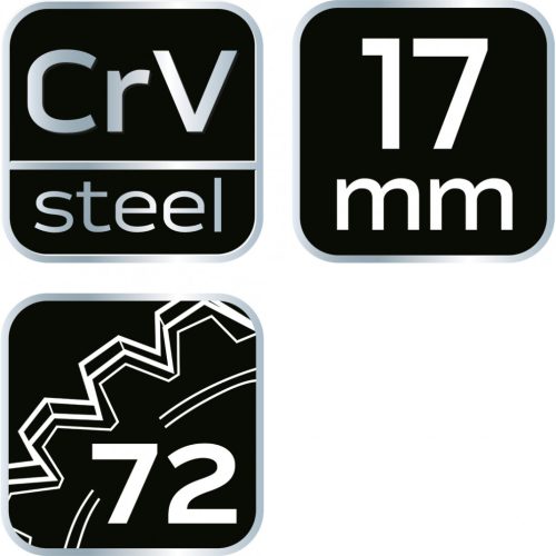 Racsnis csillag-villáskulcs, félig nyitott, 17mm