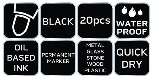 Jelölőfilc, vízálló olajalapú festékkel, fekete, vastag hegyű, Rendelési egység: 20db