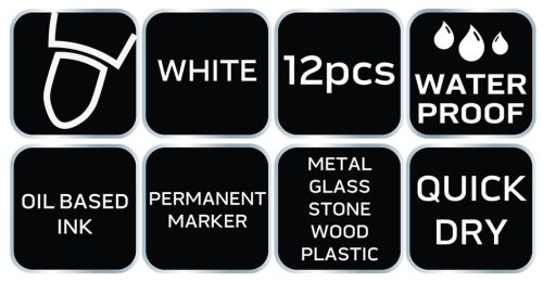 Jelölőfilc, vízálló olajalapú festékkel, fehér, normál hegyű, Rendelési egység: 12db