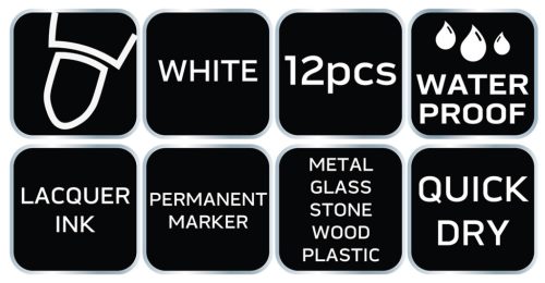 Jelölőfilc, lakkfilc, vízálló festékkel, alu festéktartály, fehér, normál hegyű, Rendelési egység: 12db