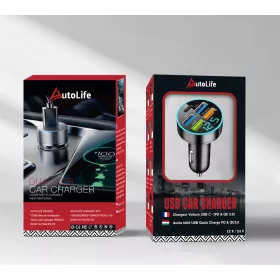   13139 M57 Autós töltő + voltmérő - 4USB + USB-C  - PD+2 SUPER+QC3.1+3.1 - 12-24V