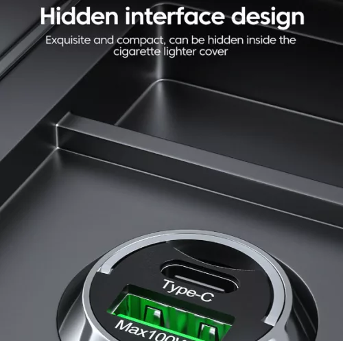 2 portos MAX 100W-os autós gyorstöltő adapter - 12/24V – USB-A + USB-C (PD/QC)