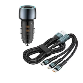    Autós töltő + 3IN1 gyorstöltő kábel - 48W - Quick Charge 3.0 - 12-24V LED 07AC+ SZETT