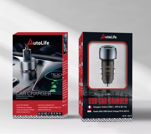 Autós töltő + 3IN1 gyorstöltő kábel - 48W - Quick Charge 3.0 - 12-24V LED 07AC+ SZETT