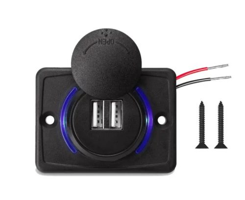 Kettős USB töltőaljzat 3.1A, vízálló, 12-24V