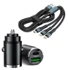  Autós gyorstöltő + 3in1 gyorstöltő kábel - 2 portos MAX 100W-os autós gyorstöltő adapter - 12/24V – USB-A + USB-C (PD/QC)