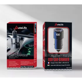 Autós Gyorstöltő 100W – USB & USB-C 12/24V