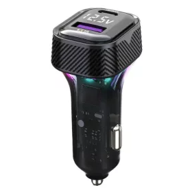 Szivargyújtós gyorstöltő 45W – PD Type-C + USB, RGB világítással és beépített voltmérővel