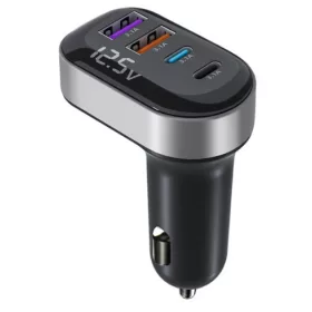 Szivargyújtós autós töltő – 4 portos (2× 15W USB + 2× 15W Type-C), beépített voltmérővel