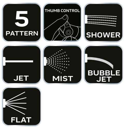 Öntözőpisztoly 5 funkciós, hüvelykujj szabályozás