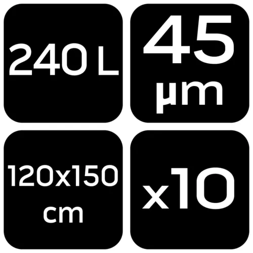 Szemeteszsák, 240l, 120x150cm, 45mic, fekete, 10db