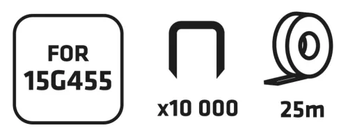 Növénykötöző szalag + kapocs készlet 25m szalag + 10,000 kapocs, 15G455-höz