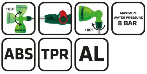 Öntözőpisztoly,10 funkciós, 40cm-es fémszárral