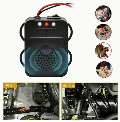 Ultrahangos és LED-es(Villanó funkciós) nyestriasztó gépjárművekhez 12V